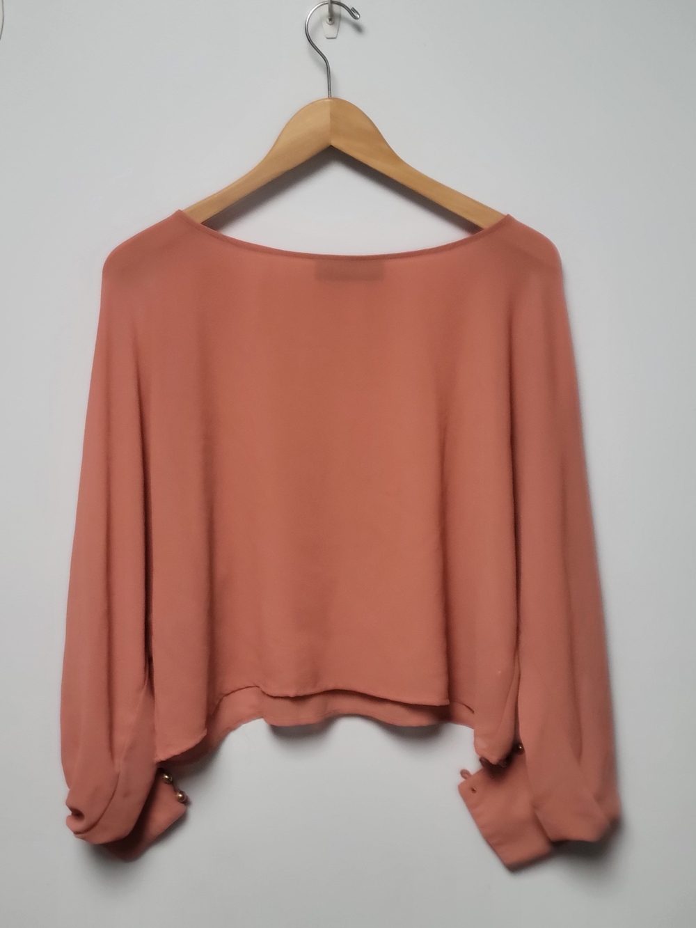 Coral-Peach Long Sleeve Draped Blouse